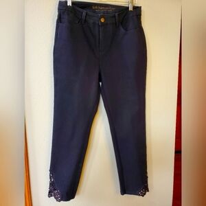 Soft Surroundings Black Jeans with Crocheted trim. Womens size 10P